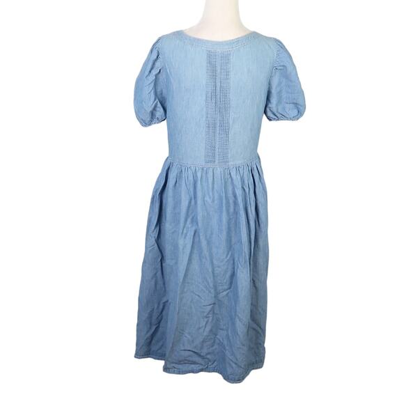 Vintage 90s Laura Ashley light wash blue denim midi dress 4 - Picture 4 of 7
